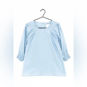 Mango Light Blue Cotton Pleated Sleeve Blouse
